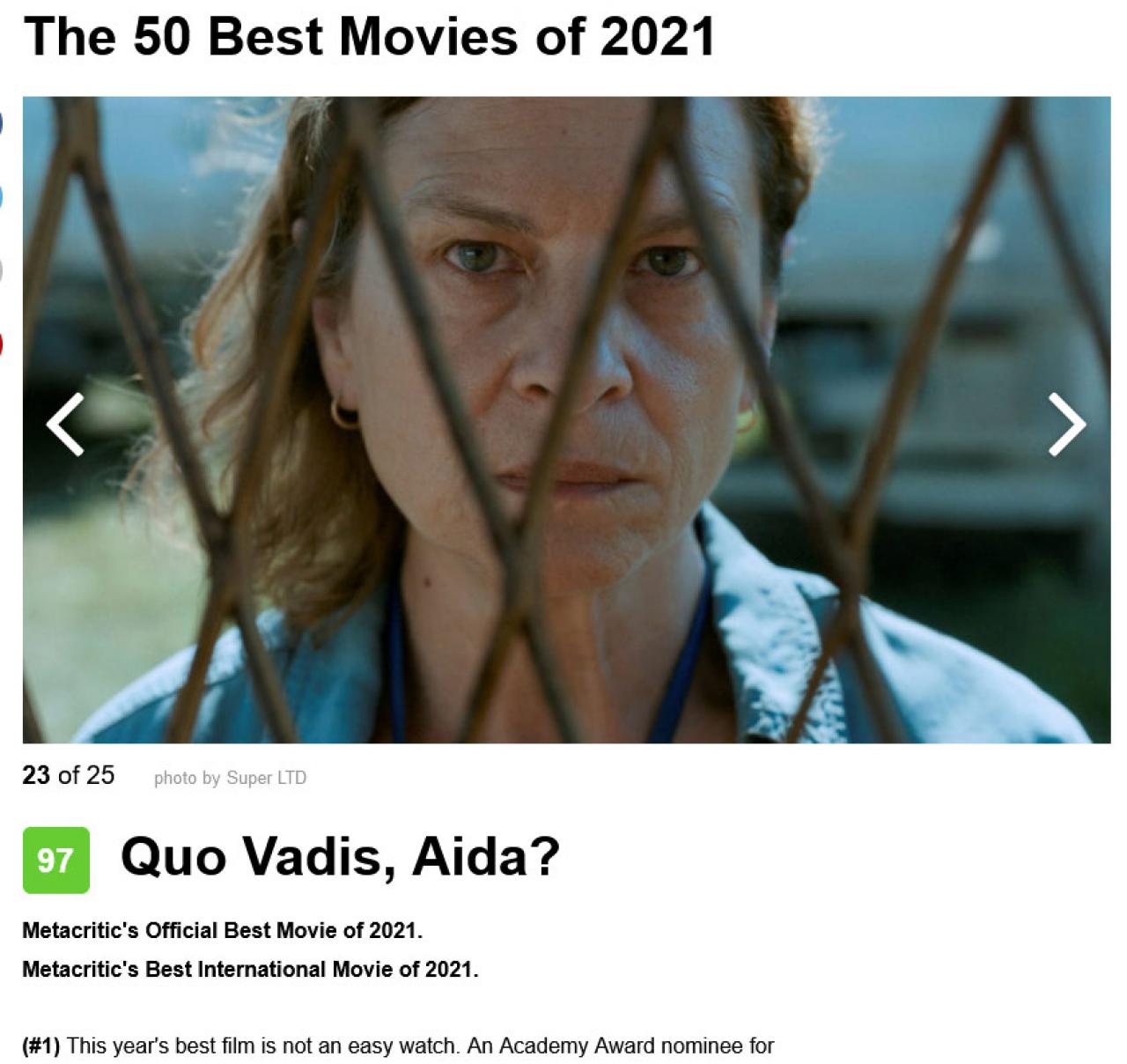  - Metacritic: Quo Vadis, Aida najbolji film 2021. godine