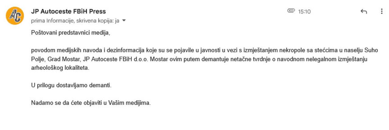 JP Autoceste FBiH demantira navode o nelegalnom izmještanju stećaka u Suhom Polju - JP Autoceste FBiH demantira navode o nelegalnom izmještanju stećaka u Suhom Polju