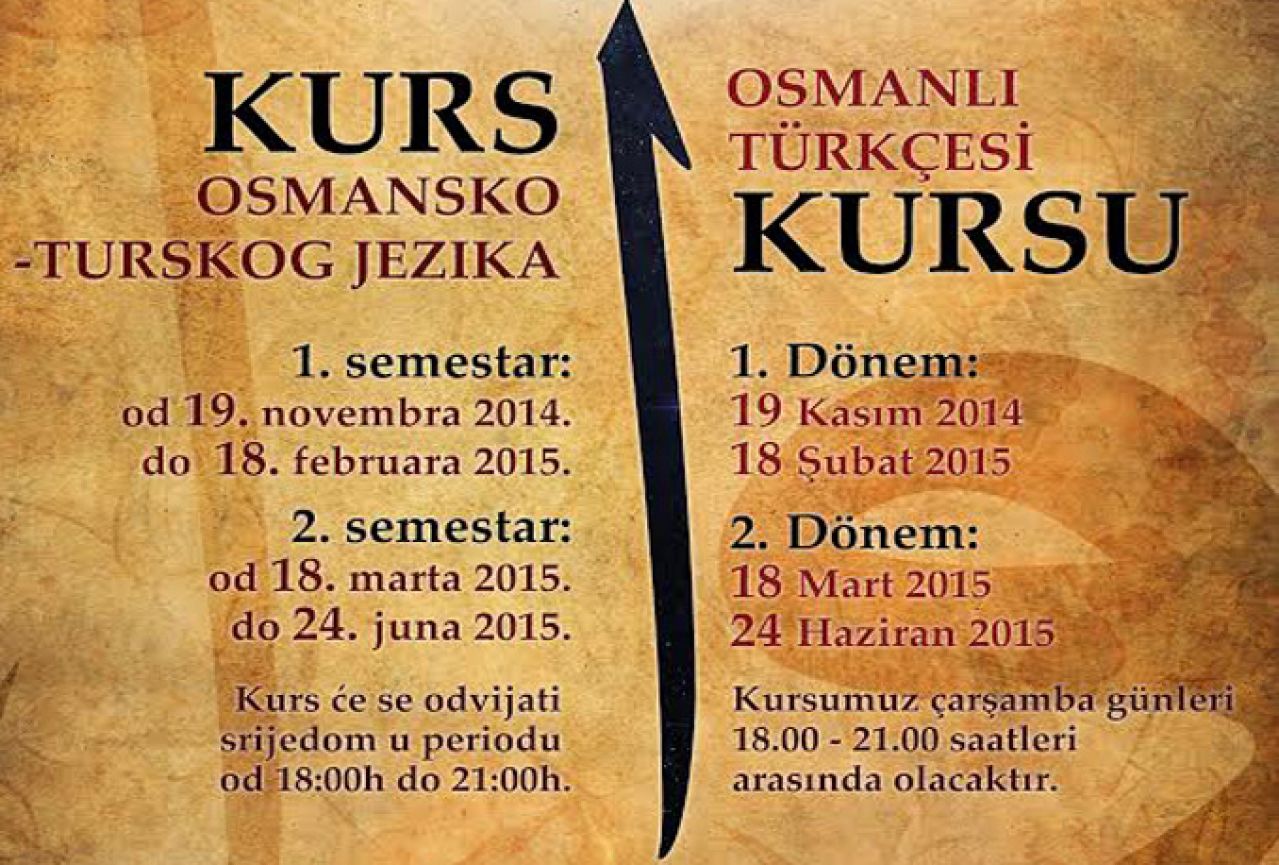 Tečaj osmansko-turskog jezika, upis do 18. studenog