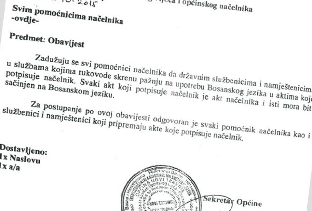 Načelnik Novog Travnika potpisuje dokumente samo ako su na bosanskom jeziku