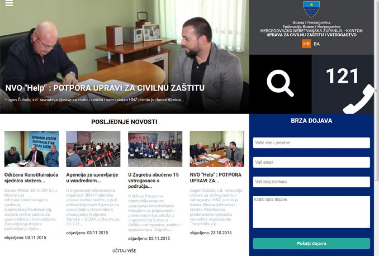 Civilna zaštita i vatogasci HNŽ dobili novu web stranicu