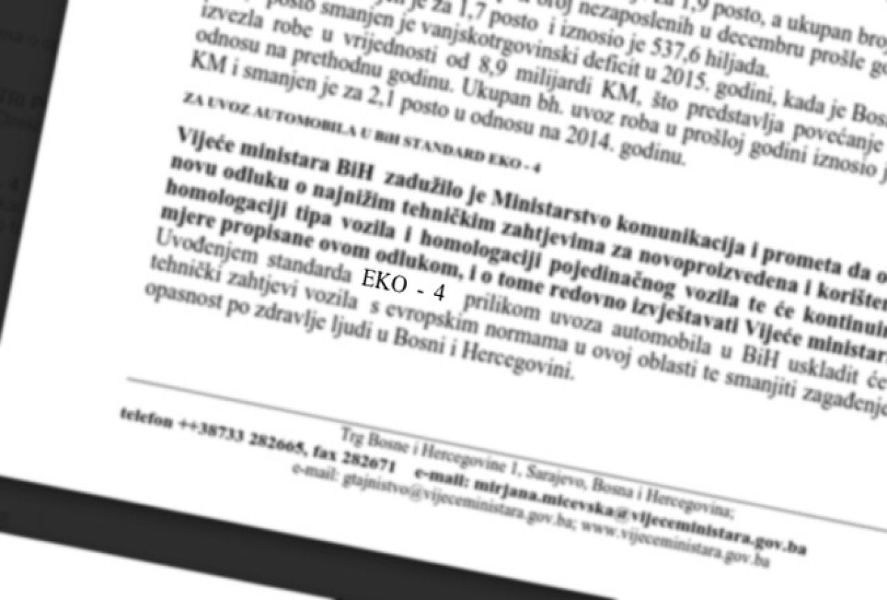 Nova pravila: U BiH se mogu uvesti samo vozila 'EKO – 4' standarda