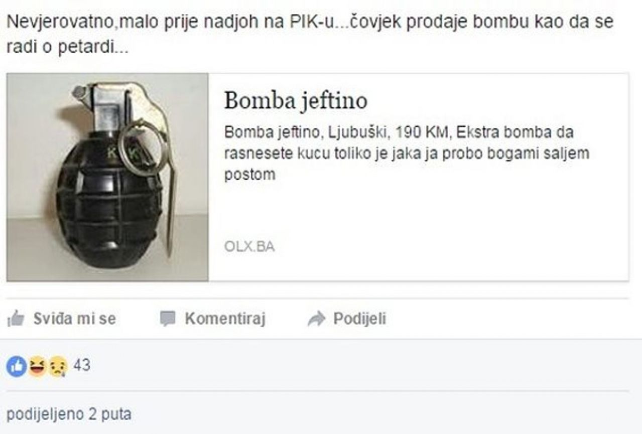 Ljubušak na internetu prodavao ''bombu koja može raznijeti kuću''