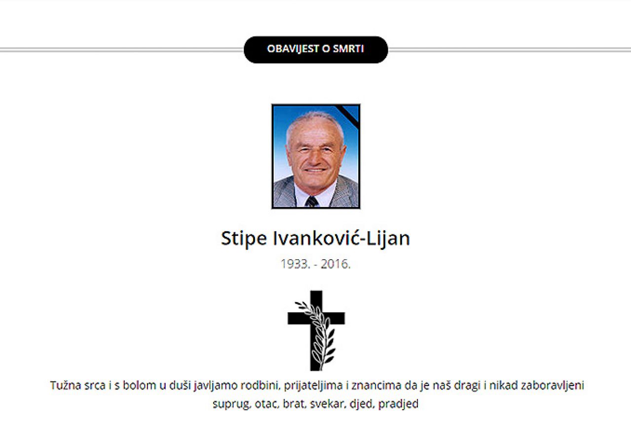 Preminuo Stipe Ivanković Lijan