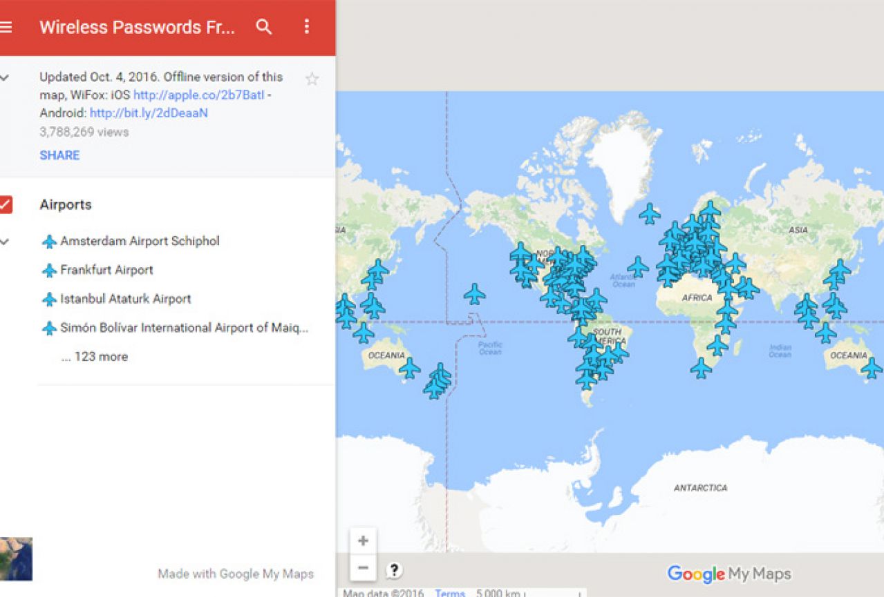 Objavljena karta sa šiframa za Wi-Fi na zračnim lukama širom svijeta