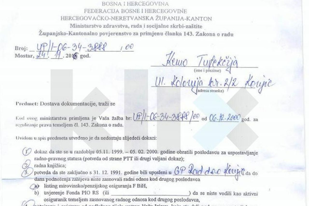 Apsurdi iz Mostara: Nakon 16 godina dobio odgovor na žalbu, 'dokumentacija nije potpuna'