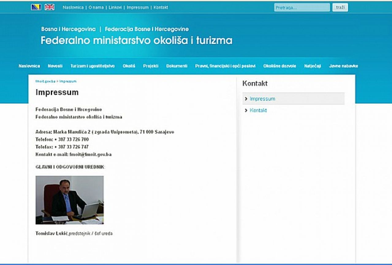Ministarstvo okoliša i turizma ima glavnog urednika