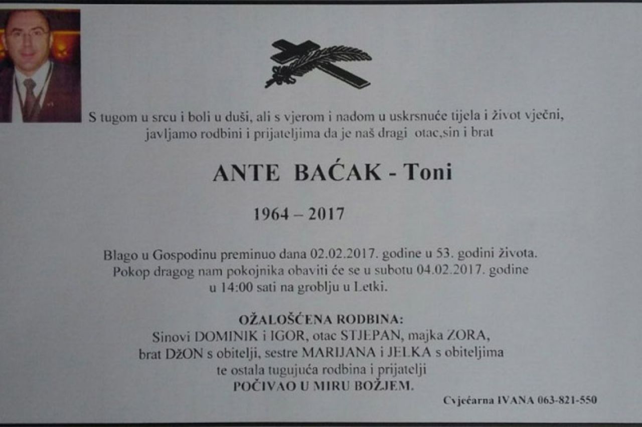 Preminuo umirovljeni brigadir Ante Baćak