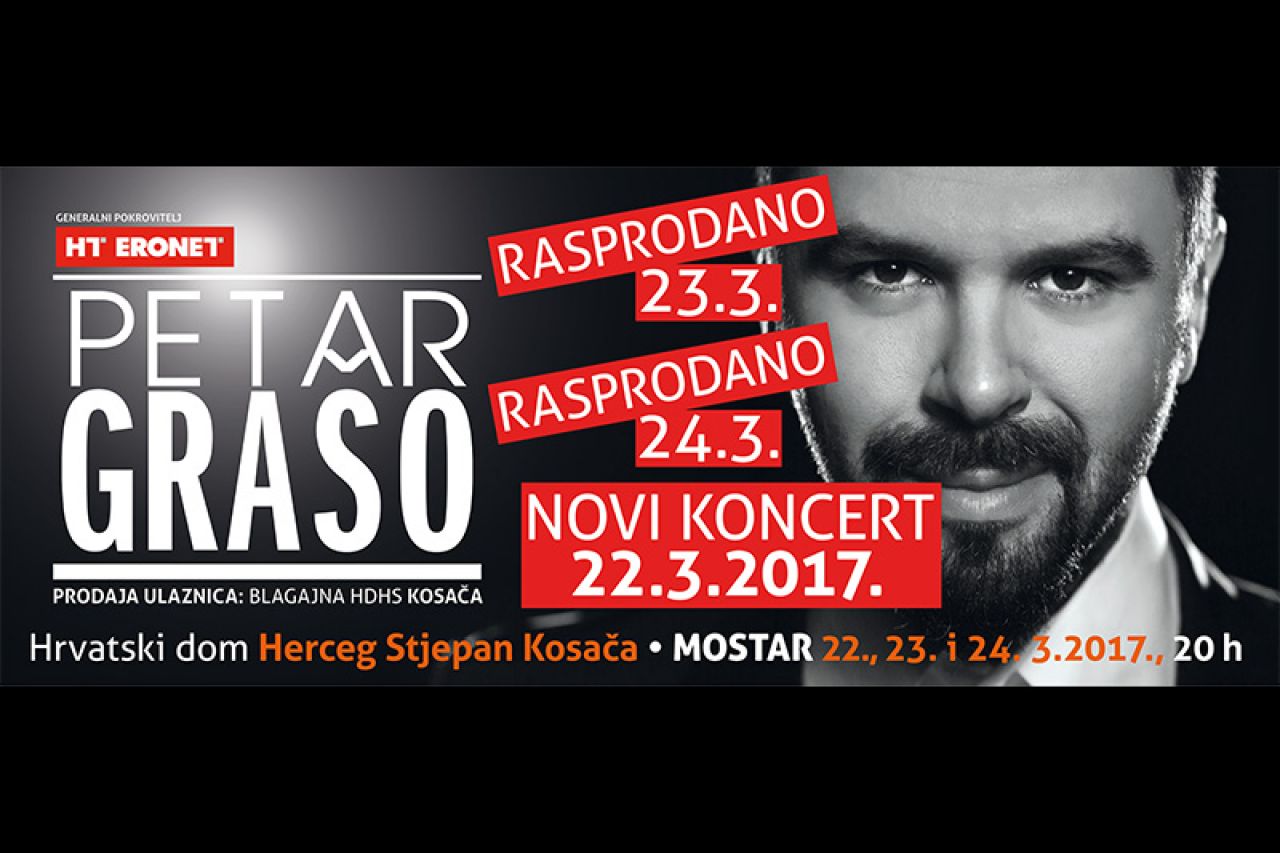 Nakon dva koncerta rasprodana u rekordnom roku, najavljen i treći koncert Petra Graše! 
