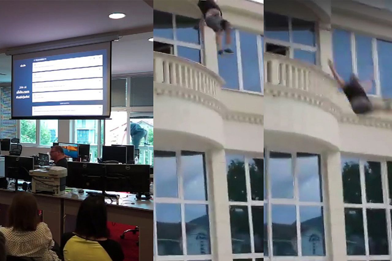 VIDEO I Vlasnik NSofta bacio se s balkona na drugom katu zgrade