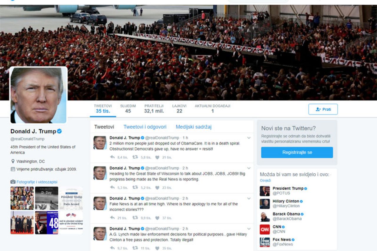 SAD: Predložen zakon koji bi zabranio brisanje predsjednikovih tweetova