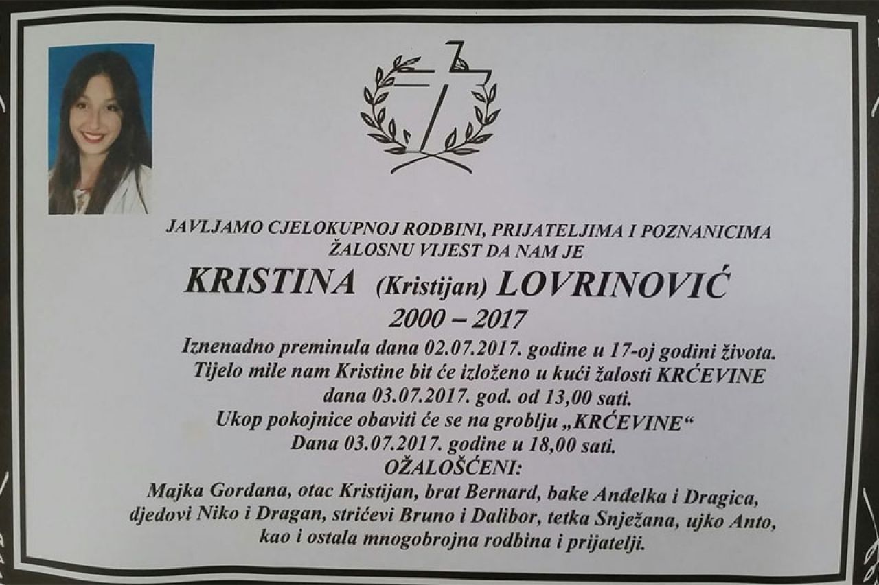Vitez u šoku: Iznenada preminula sedamnaestogodišnja glumica Kristina Lovrinović