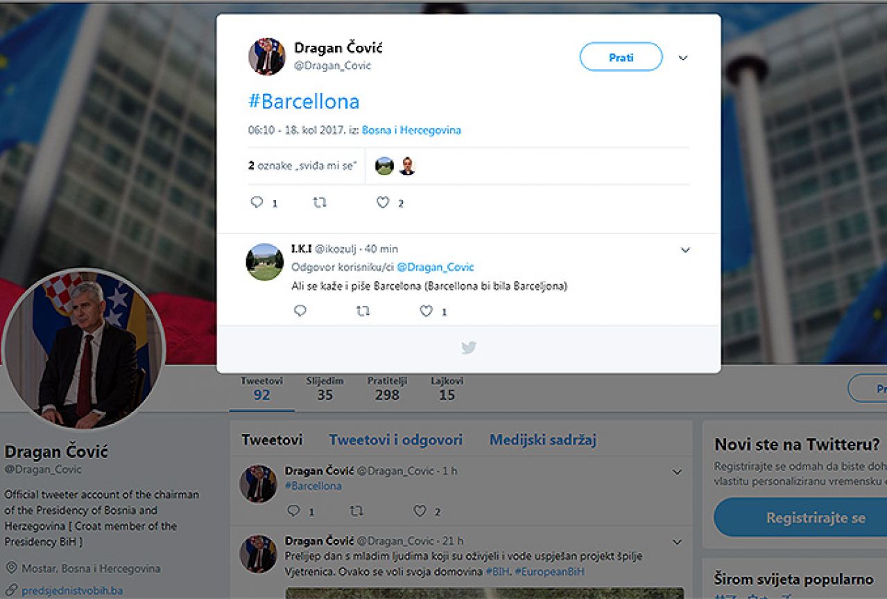 Greške na Čovićevom Twitteru - kako se piše....