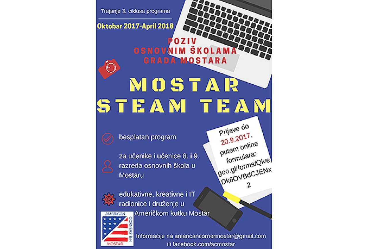 Poziv osnovnim školama za prijave na Mostar STEAM Team program