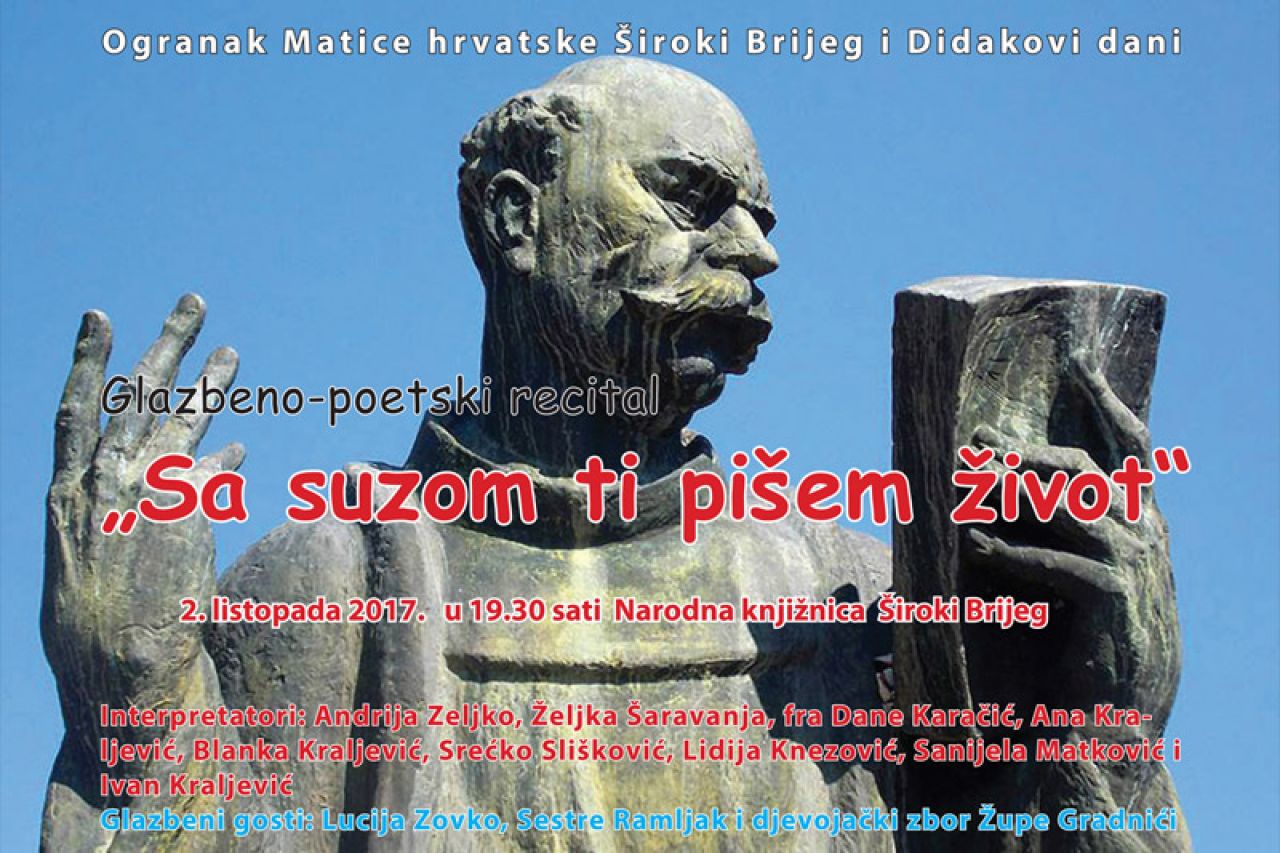 Široki Brijeg: Glazbeno-poetski recital u čast fra Didaka Buntića