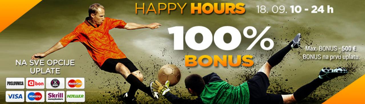 Happy Hours WWin - 100% bonusa na sve opcije uplate danas od 10 do 24h