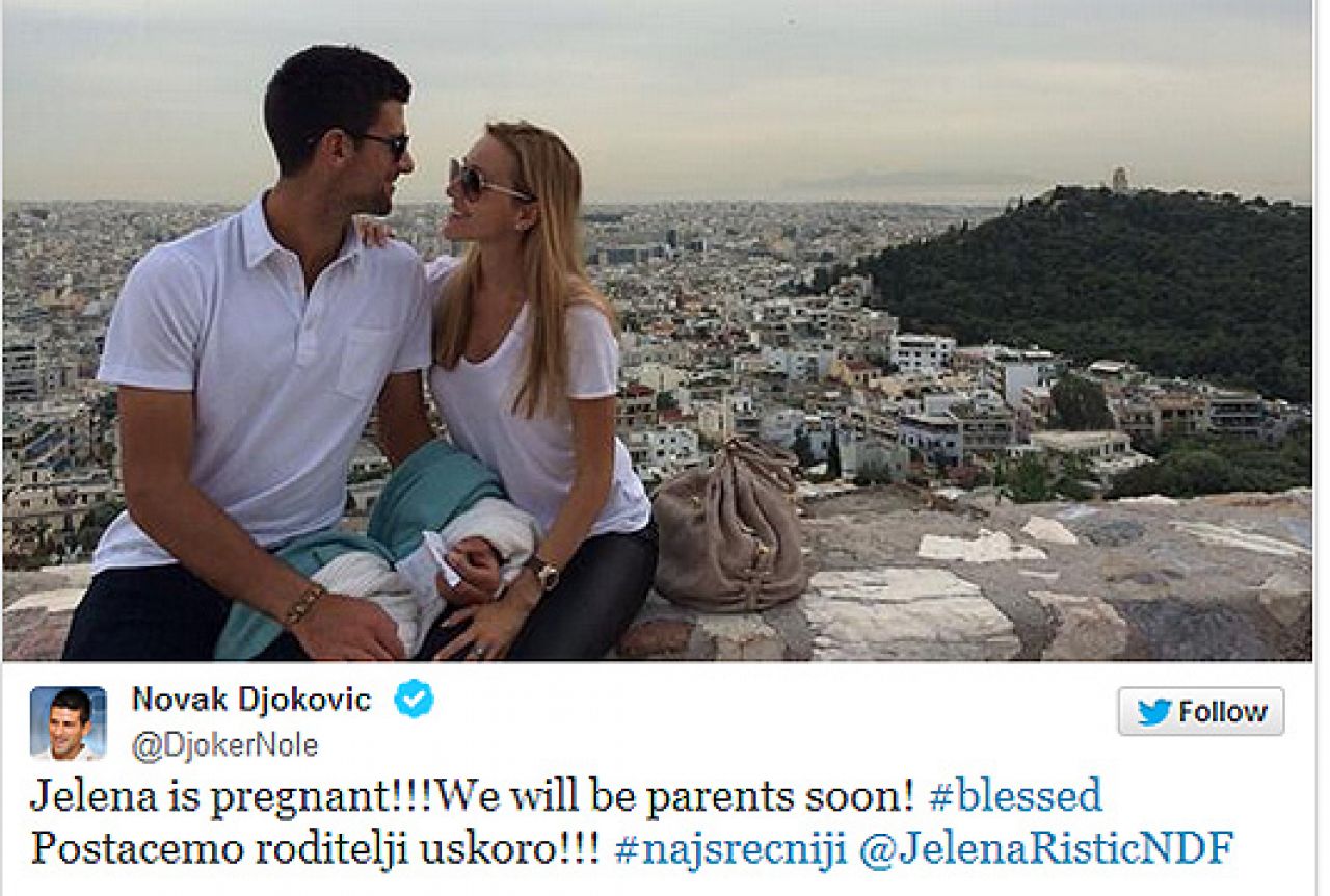 Đoković se pohvalio na Twitteru: Jelena je trudna! Postajemo roditelji!