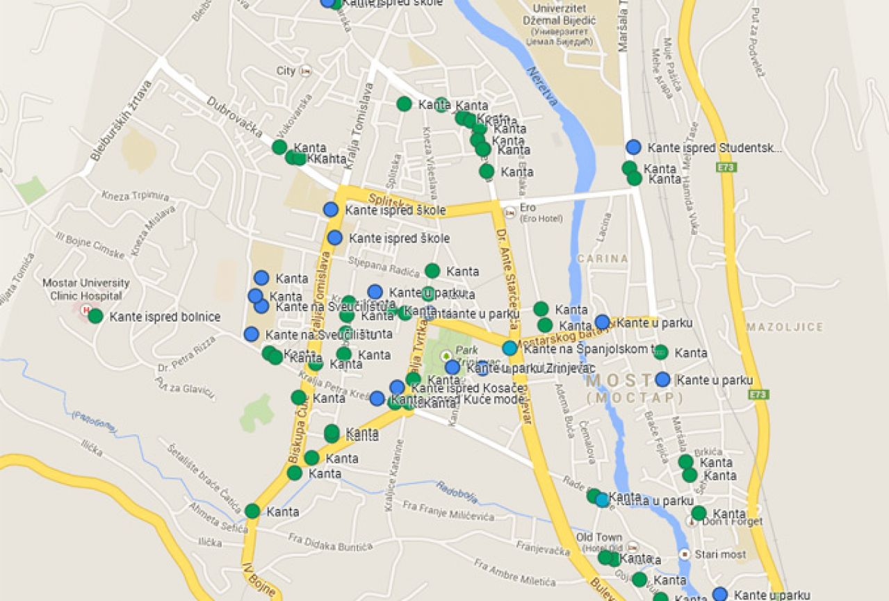 Bljesak.info predstavlja Vam kartu kanti za smeće u Mostaru