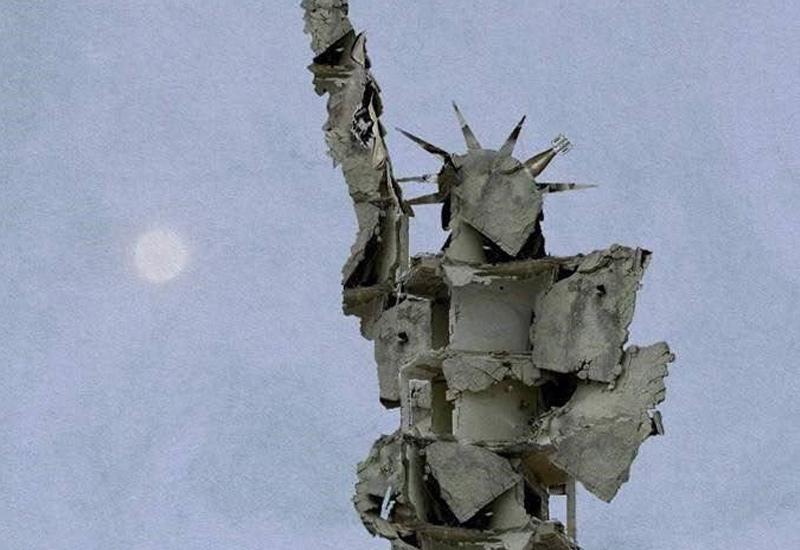 Potresna fotografija Kipa slobode napravljenog od ruševina doma u Alepu