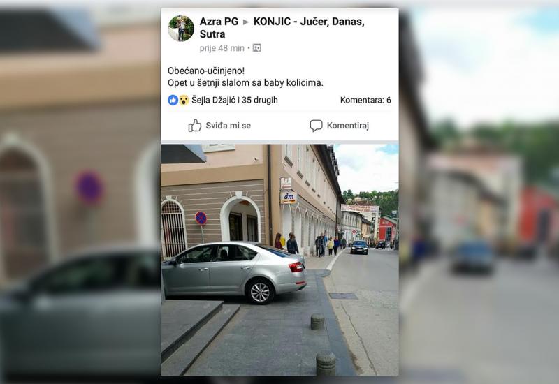 Objava na Facebooku o nepropisno parkiranom automobilu ispred općine Konjic - Kako parkiraju općinari u Konjicu?