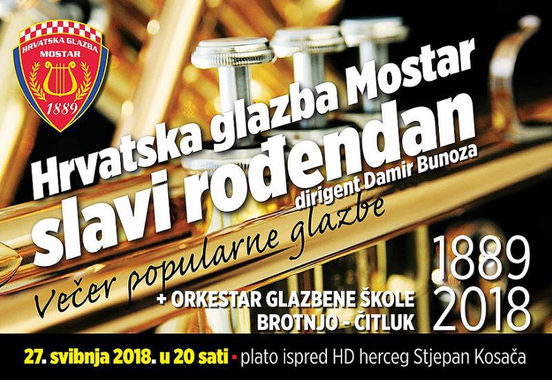 Vizual za koncert Hrvatske glazbe Mostar - Koncertom ispred Kosače Hrvatska glazba Mostar proslavit će 129. rođendan