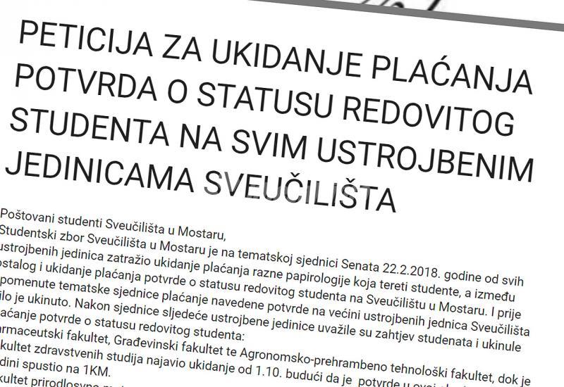 Pisanje peticije: Mostarski studenti ne žele plaćati potvrde