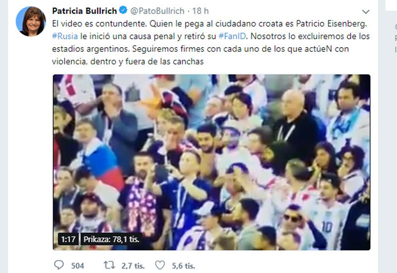 Argentinska ministrica nastavila objavljivati identitete napadača na navijače Hrvatske