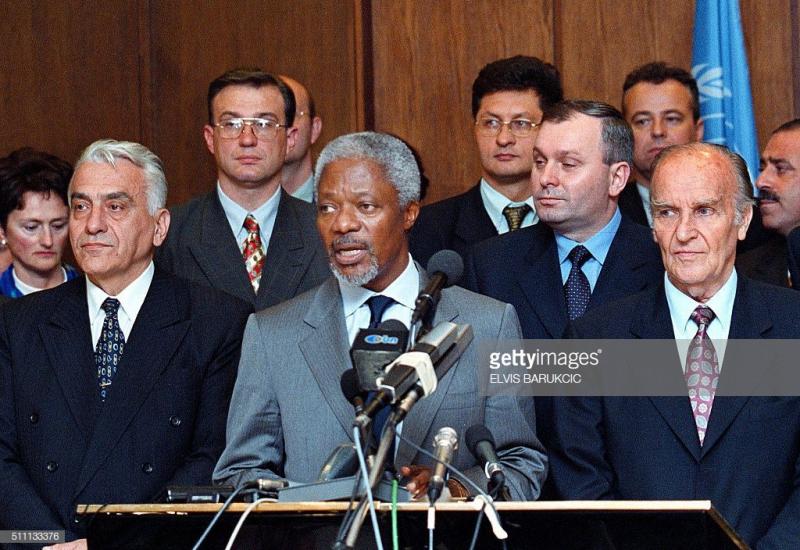 Kofi Annan u Sarajevu 11. listopada 1999. godine - Ivanić i Čović protiv Izetbegovića zbog brzojava