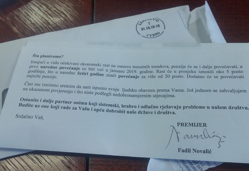Srdačno vaš: Novalić pismom umirovljenicima 'povećao' mirovine