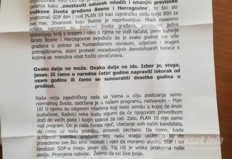 Pismo koje potpisuje čelnik SDP-a BiH - Kršenje šutnje: Mostarci dobili pisma Nermina Nikšića