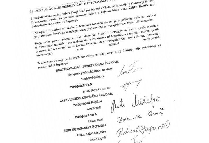 Komšić službeno nije dobrodošao u pet županija!