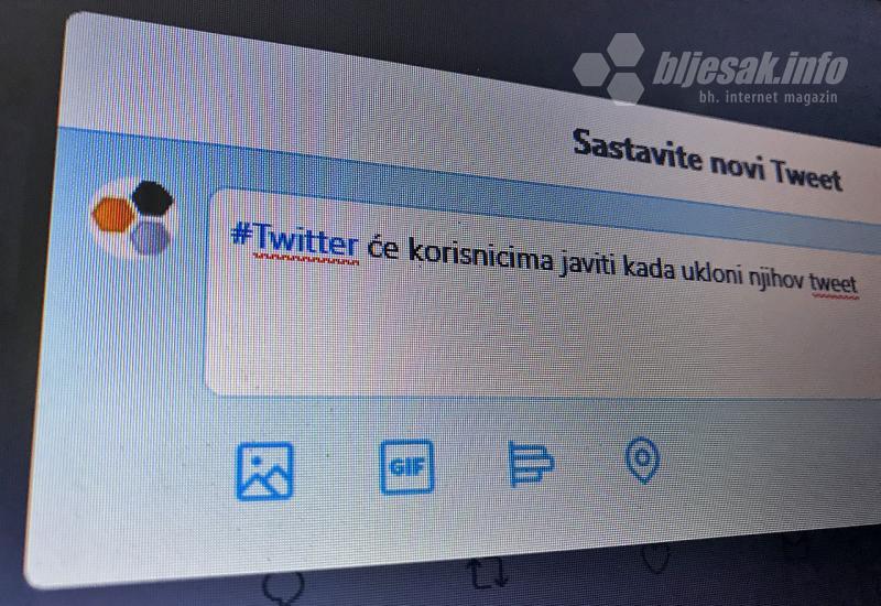 Twitter će korisnicima javiti kada ukloni njihov tweet