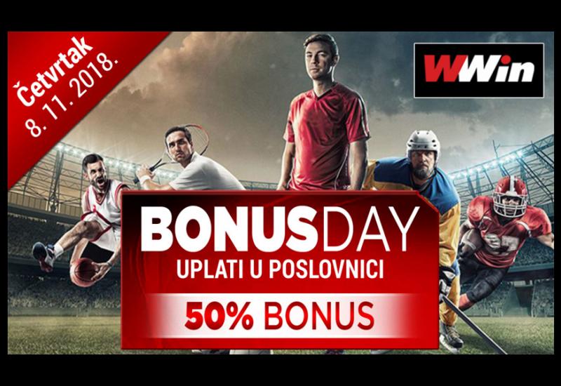 Bonus Day u poslovnicama WWin - 50% bonusa na sve uplate u četvrtak 8. 11.