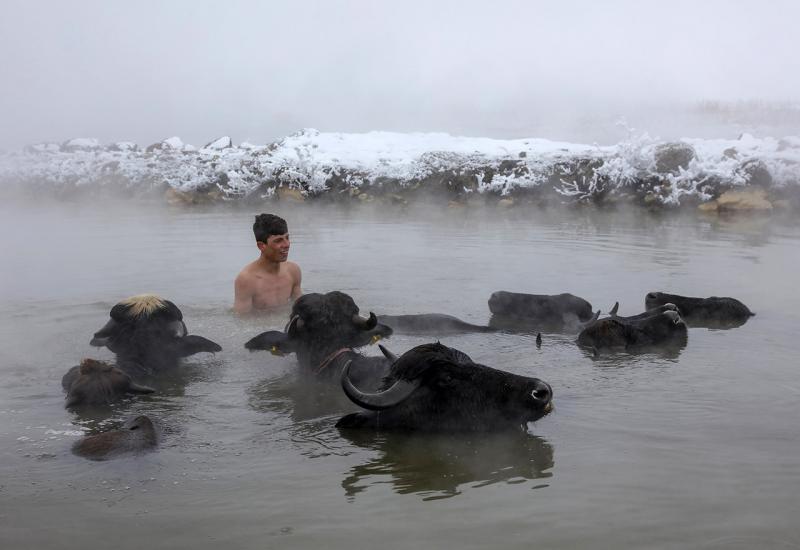 Prirodna izvorišta tople vode u selu Budakli kod Bitlisa - Kupanje konja i krava u toplim banjama 