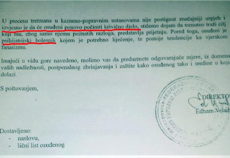 Detalj iz pisma - Institucije su upozorene da će Gačić ponovno ubiti!
