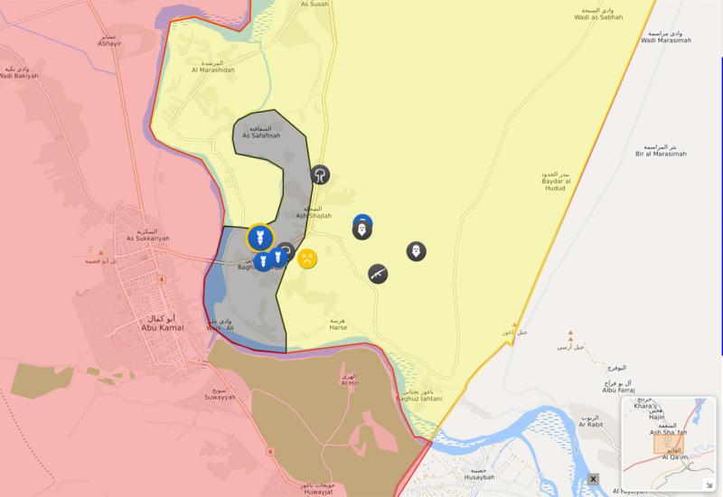Sivom bojom je označen teritorij Sirije koji još drži ISIL. Crveno je pod kontrolom SAA, Sirijske vojske, a žuto su Kurdi i njihovi saveznici. - Posljednja bitka za Kalifat