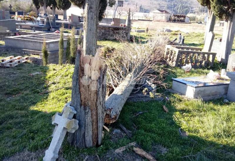 Orkanska bura oštetila je grobove u Strugama/Gorici - Čapljina: Stabla polomila grobove i spomenike u Strugama/Gorici