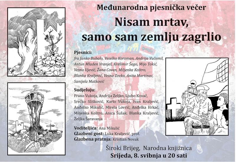 Plakat Međunarodne pjesničke večeri - Međunarodna pjesnička večer o tragičnoj ratnoj sudbini hrvatskog čovjeka