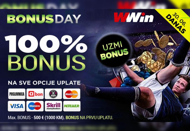 Bonus day u poslovnicama WWin - 100% bonusa na sve opcije uplate danas