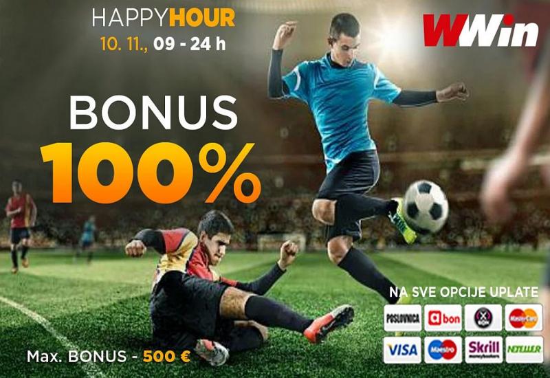 Happy Hours WWin - 100% bonusa na sve opcije uplate DANAS
