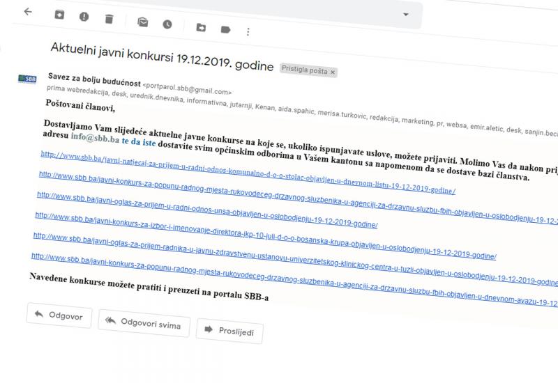 Hakirani mail SBB-a - SBB članovima poslao da apliciraju na posao u javnim firmama, ubrzo saznali da je e-mail hakiran