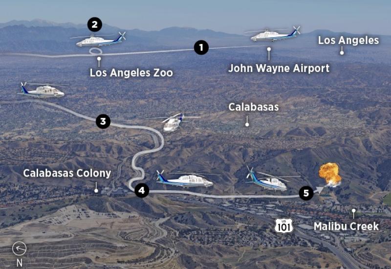 Grafički prikaz kretanja helikoptera - Američke službe objavile snimke s mjesta pada helikoptera Kobea Bryanta