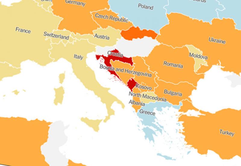 Karta New York Timesa - Karta Timesa: Hrvatska i Crna Gora jedine crvene u Europi