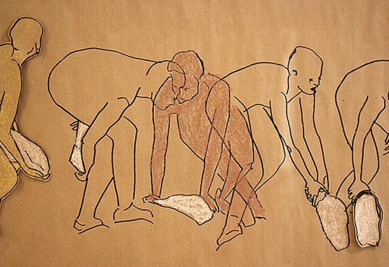 crteži Andreje Kulunčić iz serije Goli otok - Surovi sistem Golog otoka za žene: Ritualnim kažnjavanjem u špaliru uništavan im je duh