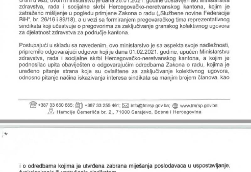 Iz odgovora Federalnog ministarstva - Vlada HNŽ-a dobila odgovor iz Sarajeva, sindikati očekuju mudrost Opsenice