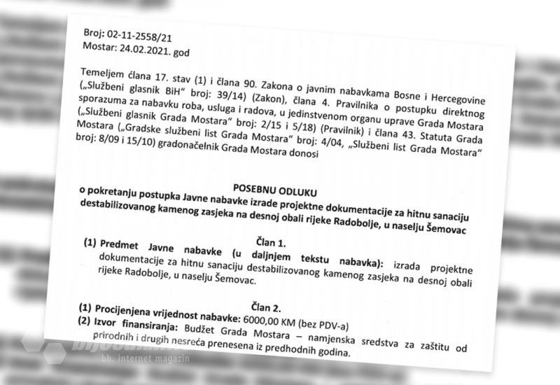 Odluka o raspisivanju nabave - Grad Mostar ugovorio posao prije no što je raspisao nabavu