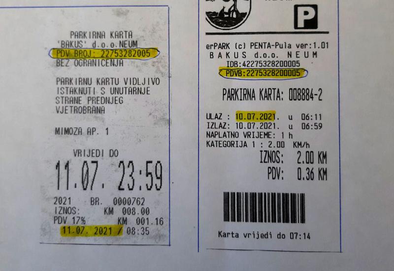 Još jedno 'čudo' u Neumu: Nepostojeći PDV broj na računima za parking!