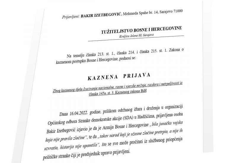 Kaznena prijava protiv Bakira Izetbegovića
