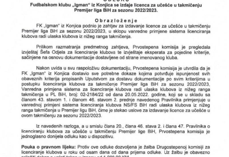 Odluka o licenci - Igman dobio licencu za Premijer ligu, prvi dio će igrati u Mostaru