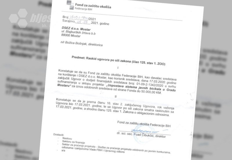 Raskidanje ugovora između Fonda za zaštitu okoliša FBiH i DSEZ Mostar - Novac za sustav javnih bicikla u Mostaru osiguran je još 2019., ali...